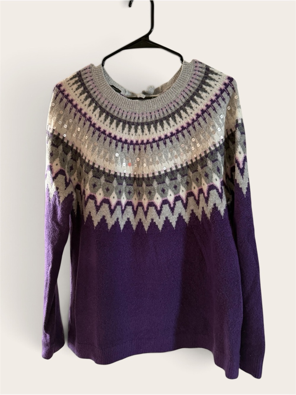 Talbots Purple Fair Isle Sequin Yoke Sweater - Women